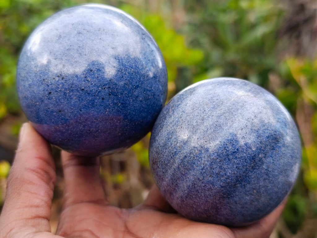 Polished Lazulite Spheres x 3 From Madagascar - Toprock Gemstones and Minerals 