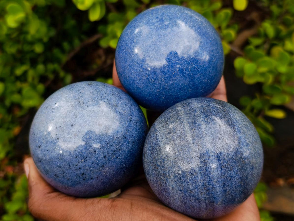 Polished Lazulite Spheres x 3 From Madagascar - Toprock Gemstones and Minerals 
