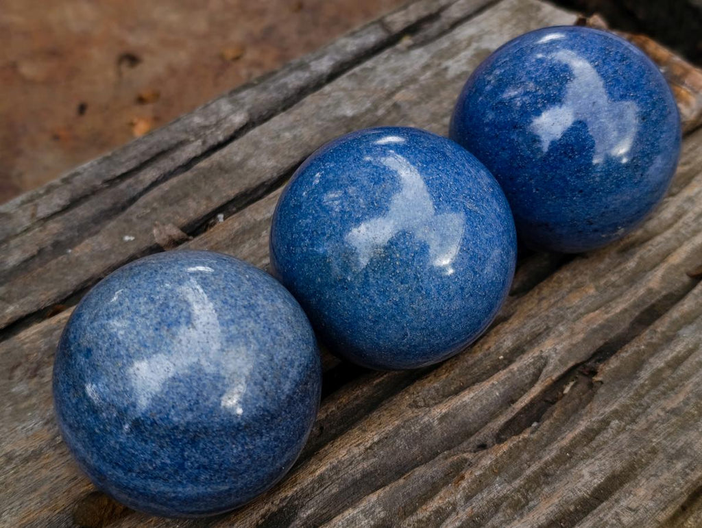 Polished Lazulite Spheres x 3 From Madagascar - Toprock Gemstones and Minerals 
