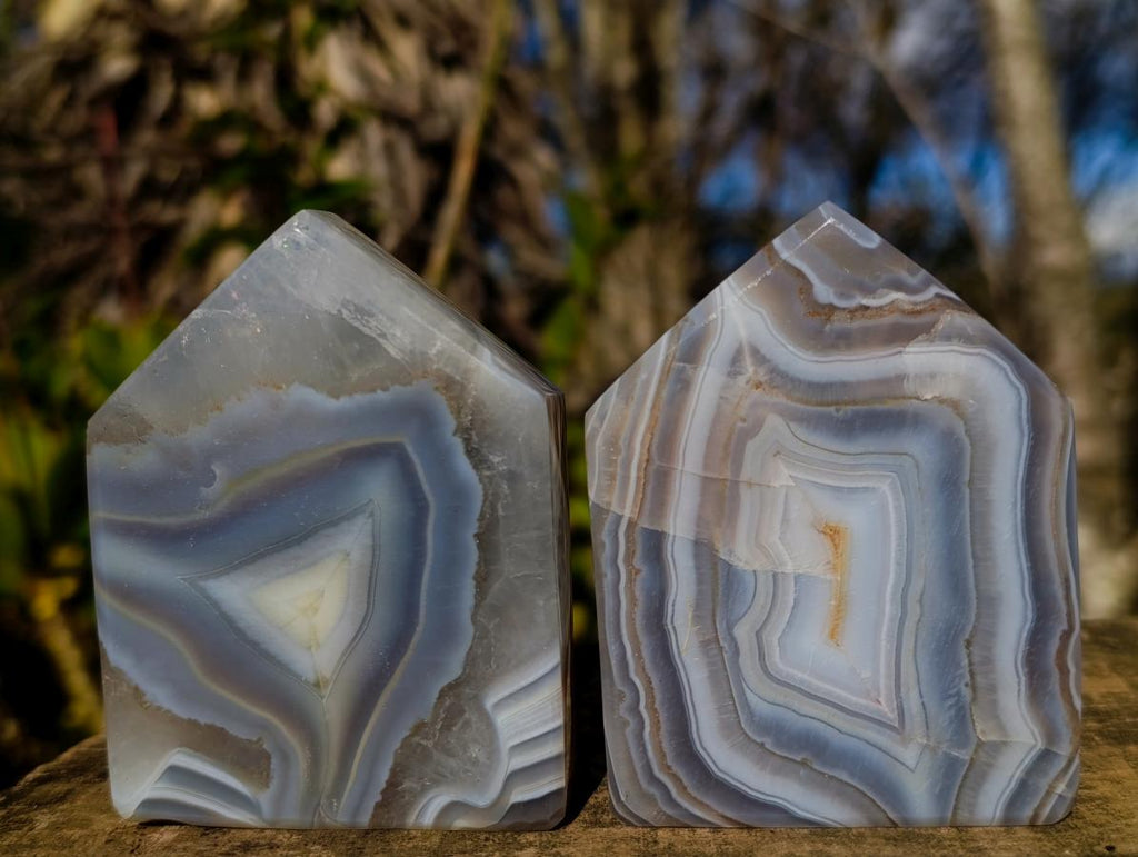Polished Banded Agate Crystal Shaped Slices x 12 From Madagascar - Toprock Gemstones and Minerals 