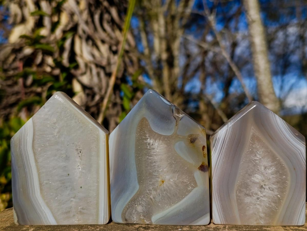 Polished Banded Agate Crystal Shaped Slices x 12 From Madagascar - Toprock Gemstones and Minerals 