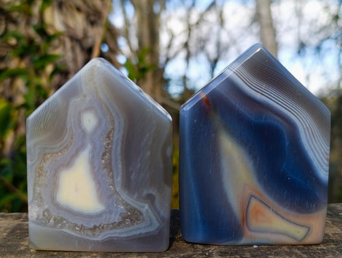 Polished Banded Agate Crystal Shaped Slices x 12 From Madagascar - Toprock Gemstones and Minerals 