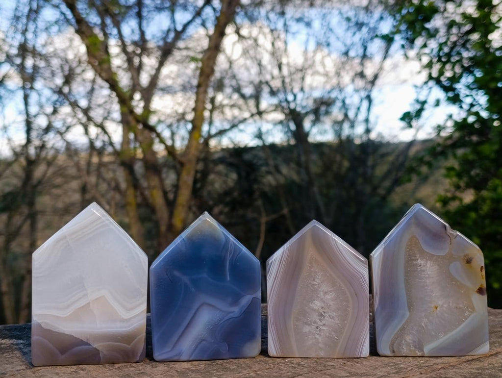 Polished Banded Agate Crystal Shaped Slices x 12 From Madagascar - Toprock Gemstones and Minerals 