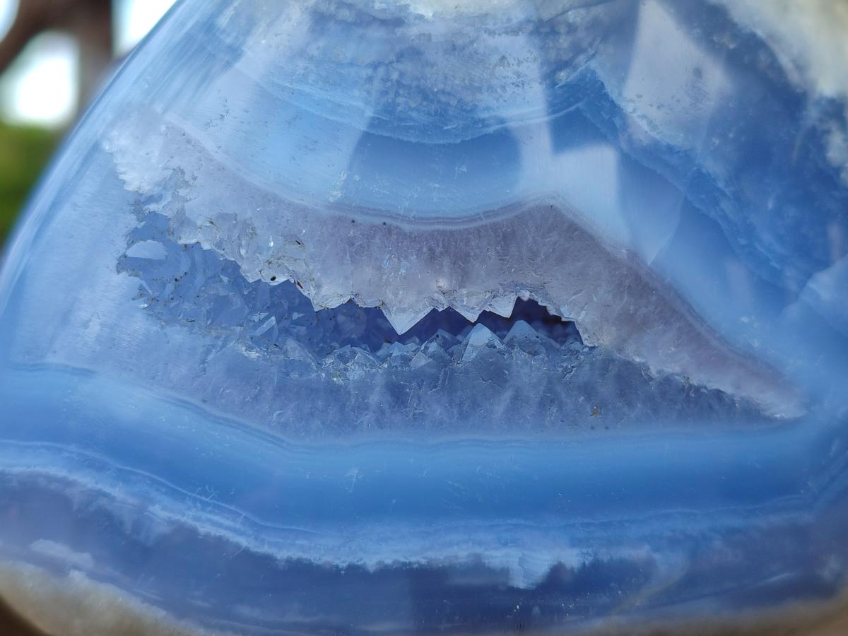 Polished and Natural Blue Lace Agate Standing Display Pieces x 2 From Nsanje, Malawi - Toprock Gemstones and Minerals 