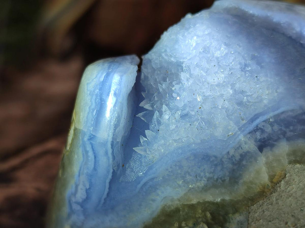 Polished and Natural Blue Lace Agate Standing Display Pieces x 2 From Nsanje, Malawi - Toprock Gemstones and Minerals 