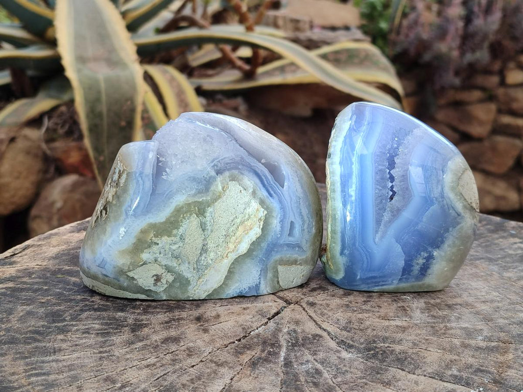 Polished and Natural Blue Lace Agate Standing Display Pieces x 2 From Nsanje, Malawi - Toprock Gemstones and Minerals 