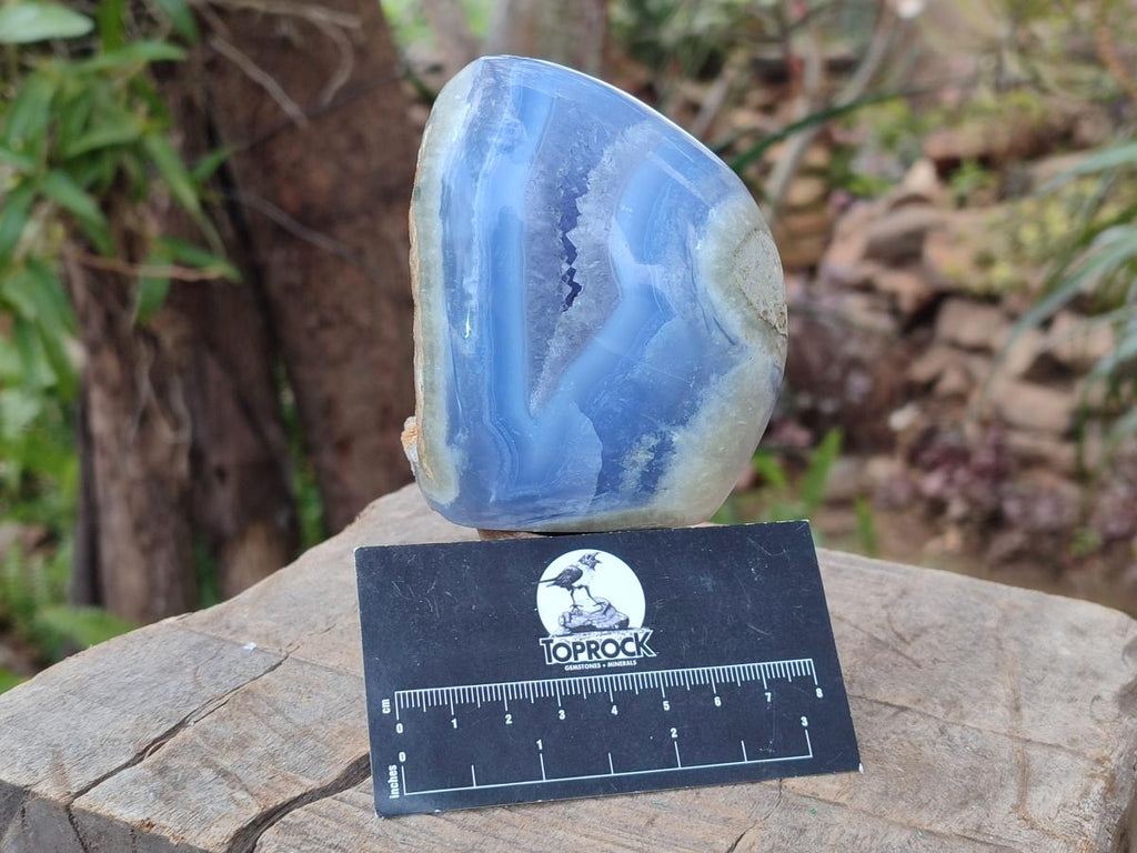 Polished and Natural Blue Lace Agate Standing Display Pieces x 2 From Nsanje, Malawi - Toprock Gemstones and Minerals 