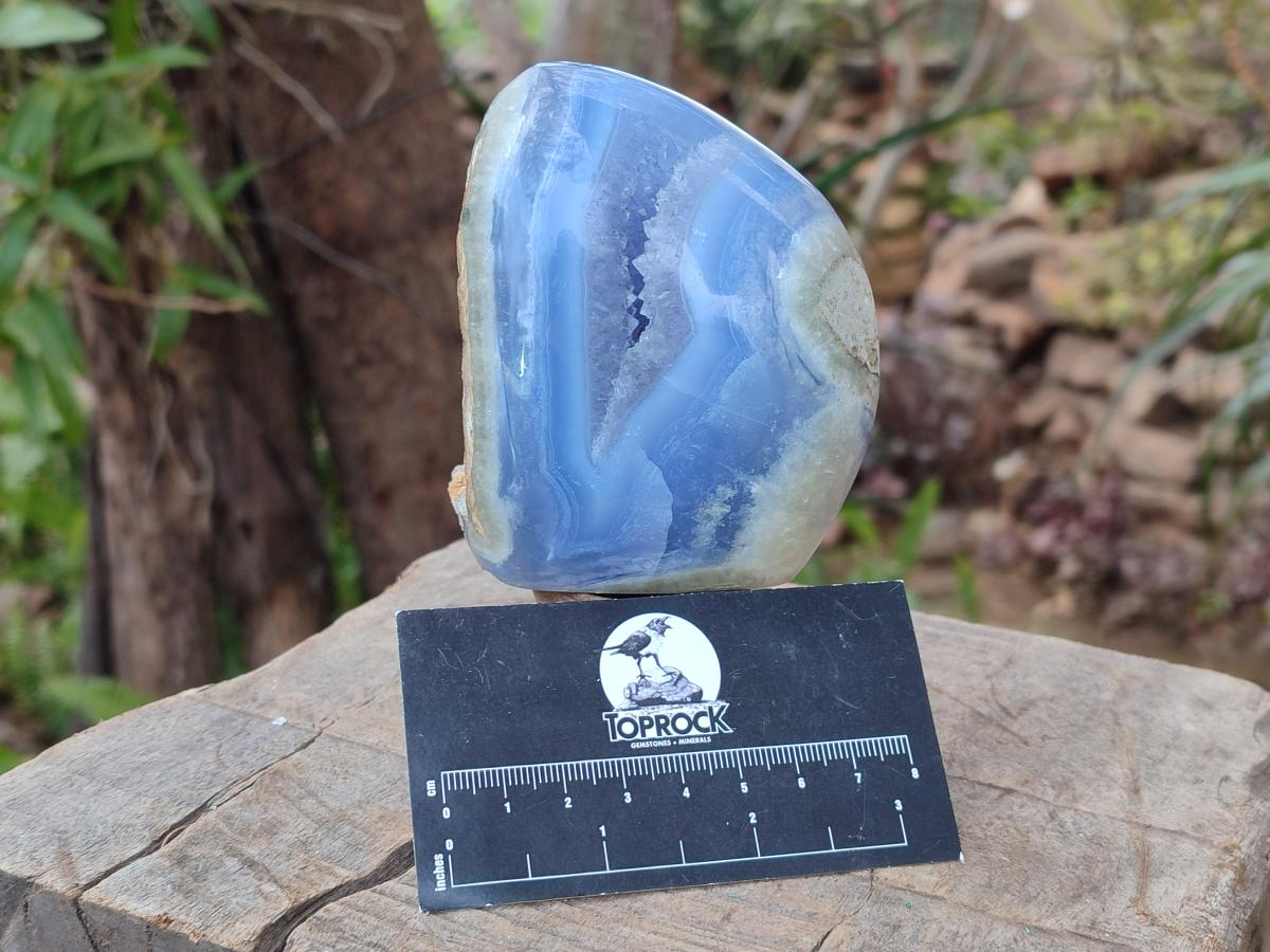 Polished and Natural Blue Lace Agate Standing Display Pieces x 2 From Nsanje, Malawi - Toprock Gemstones and Minerals 