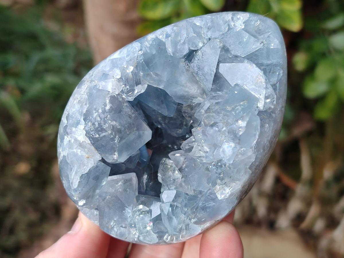 Polished and Natural Blue Celestite Eggs x 3 From Sakoany, Madagascar - Toprock Gemstones and Minerals 