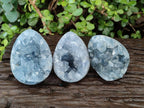 Polished and Natural Blue Celestite Eggs x 3 From Sakoany, Madagascar - Toprock Gemstones and Minerals 