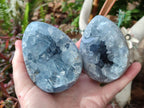 Polished and Natural Blue Celestite Eggs x 3 From Sakoany, Madagascar - Toprock Gemstones and Minerals 