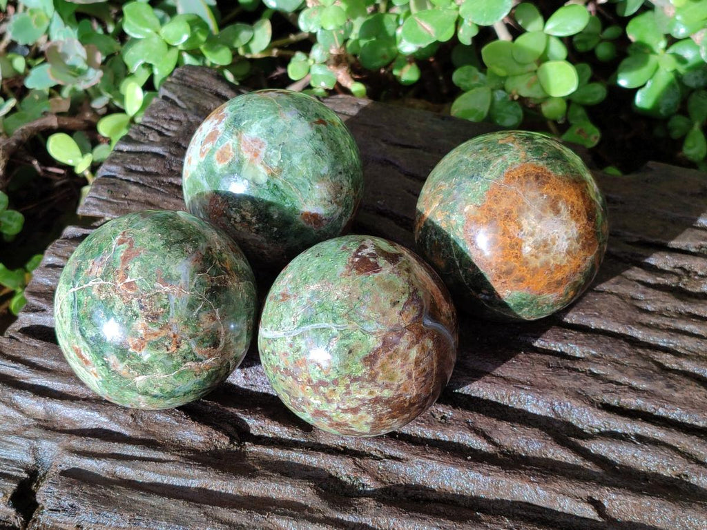 Polished Green Chrysoprase Spheres x 4 From Ambatondrazaka, Madagascar - Toprock Gemstones and Minerals 