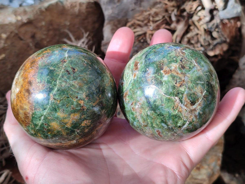 Polished Green Chrysoprase Spheres x 4 From Ambatondrazaka, Madagascar - Toprock Gemstones and Minerals 