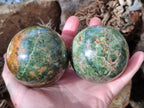 Polished Green Chrysoprase Spheres x 4 From Ambatondrazaka, Madagascar - Toprock Gemstones and Minerals 
