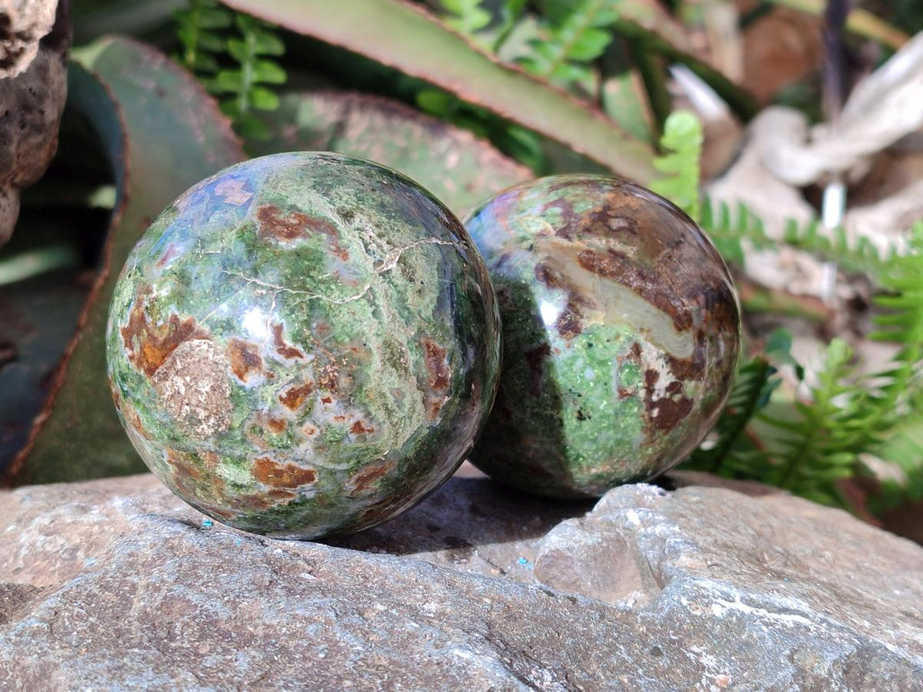 Polished Green Chrysoprase Spheres x 4 From Ambatondrazaka, Madagascar - Toprock Gemstones and Minerals 
