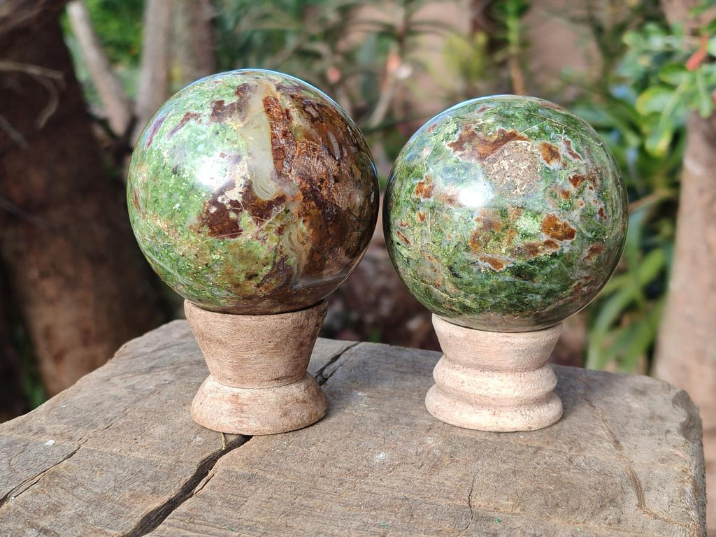 Polished Green Chrysoprase Spheres x 4 From Ambatondrazaka, Madagascar - Toprock Gemstones and Minerals 