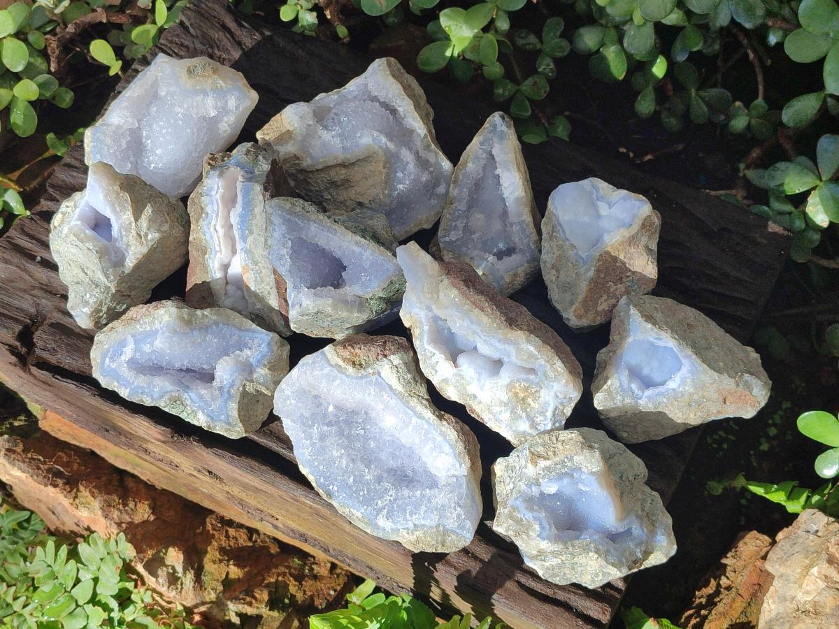 Natural Blue Lace Agate Geode Specimens x 12 From Nsanje, Malawi - Toprock Gemstones and Minerals 