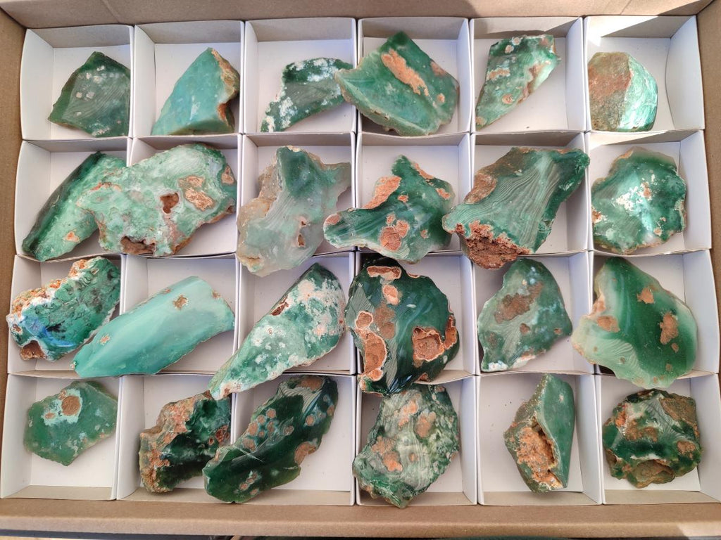 Polished One Side Mtorolite Chrysoprase Slices x 24 From Mutorashanga, Zimbabwe - Toprock Gemstones and Minerals 