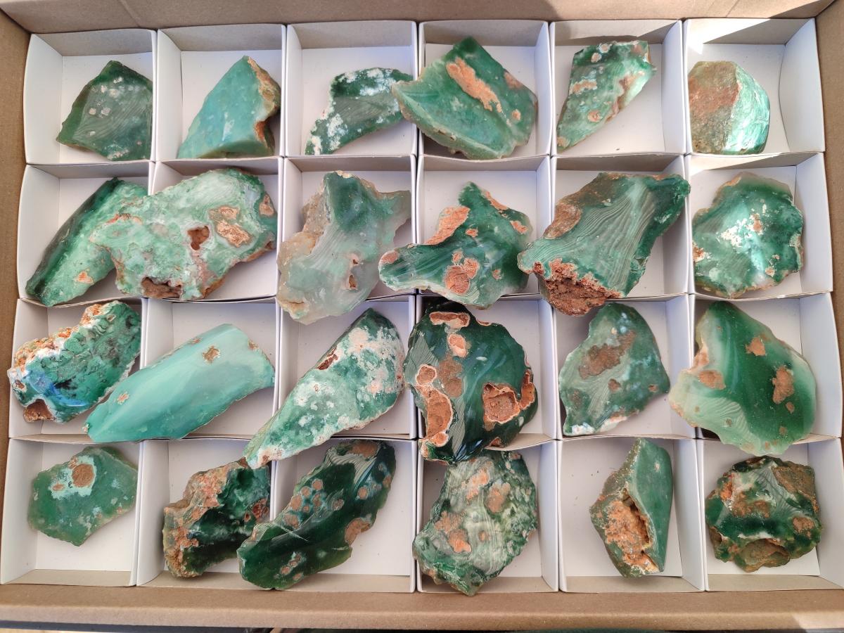 Polished One Side Mtorolite Chrysoprase Slices x 24 From Mutorashanga, Zimbabwe - Toprock Gemstones and Minerals 