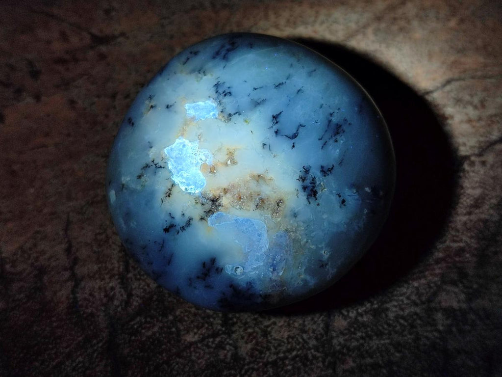 Polished Fluorescent Dendritic Yellow Opal Palm Stones x 12 From Moralambo, Madagascar - Toprock Gemstones and Minerals 