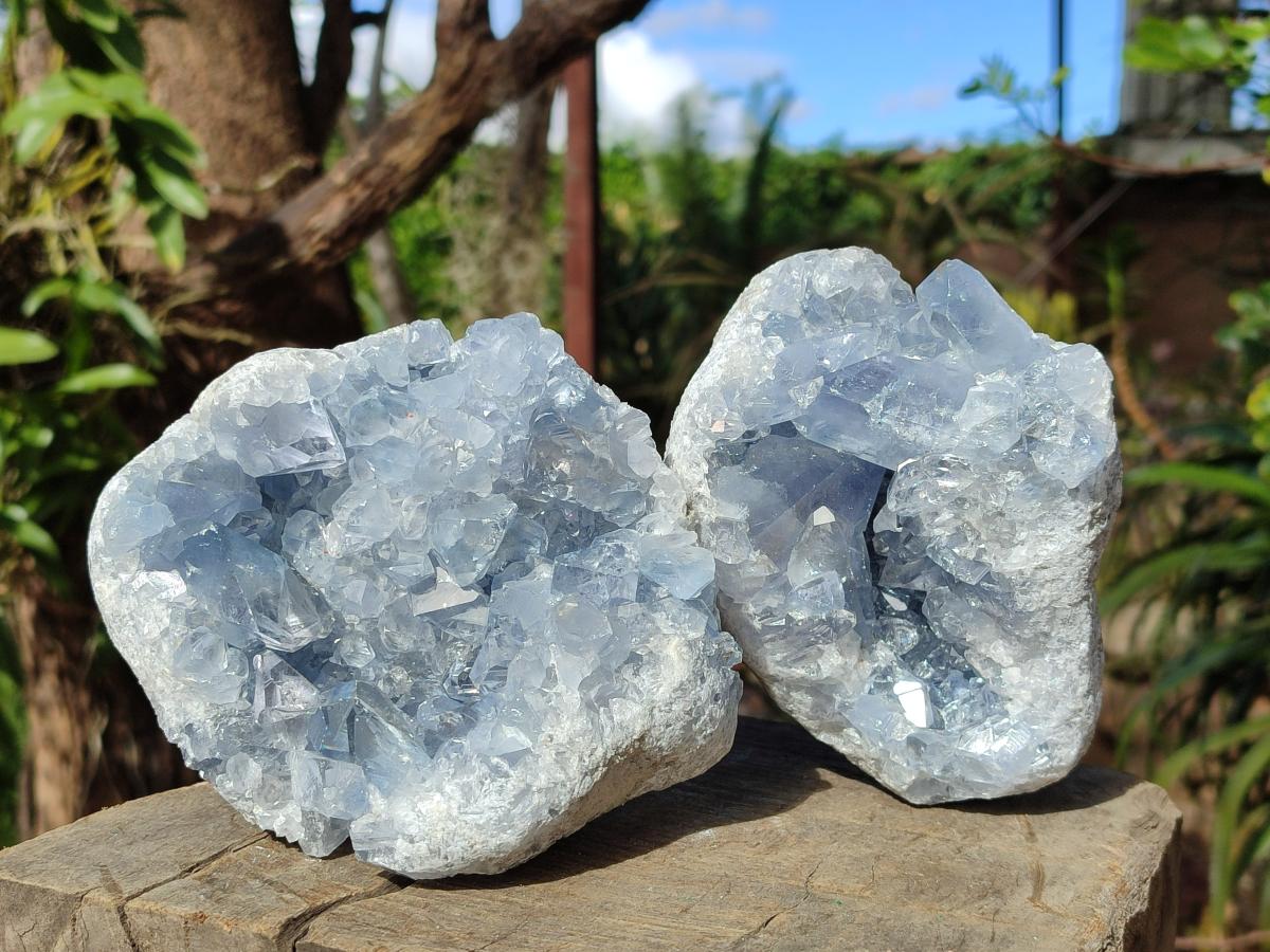 Natural Blue Celestite Specimens x 2 From Sakoany, Madagascar - Toprock Gemstones and Minerals 