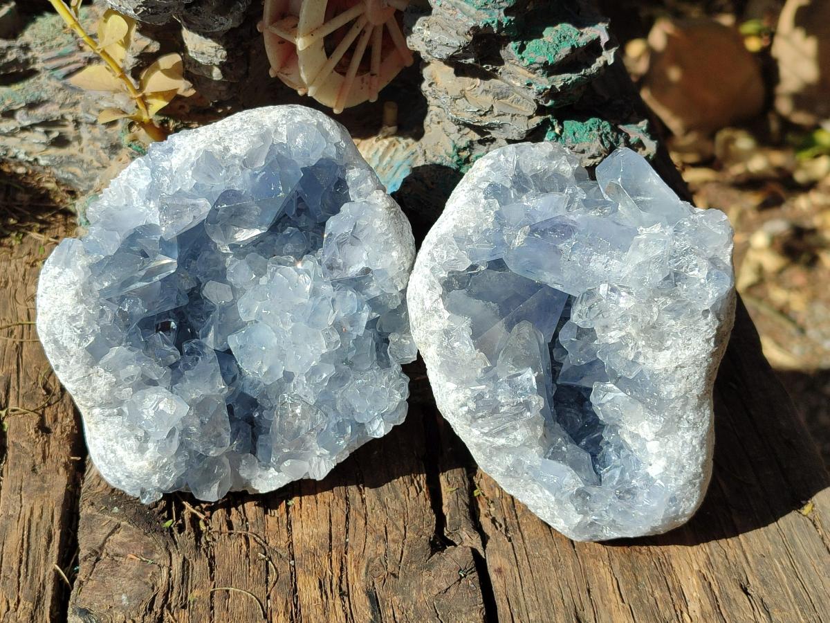 Natural Blue Celestite Specimens x 2 From Sakoany, Madagascar - Toprock Gemstones and Minerals 