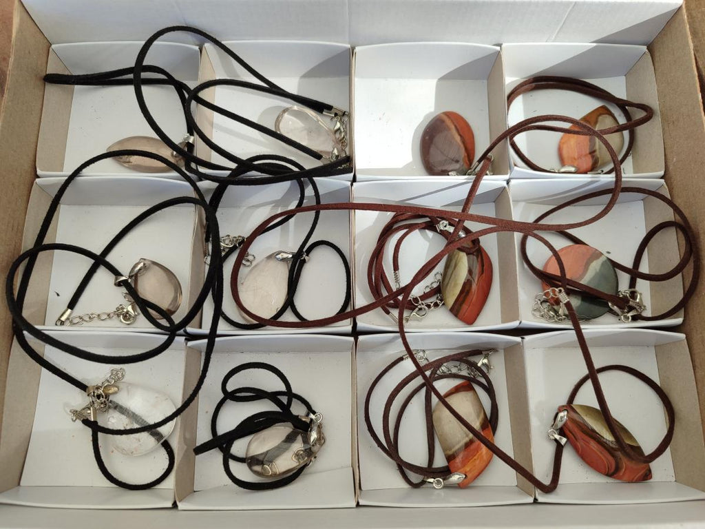 Hand Made Mix of Polychrome Jasper and Smokey Quartz Necklaces x 12 From Madagascar - Toprock Gemstones and Minerals 