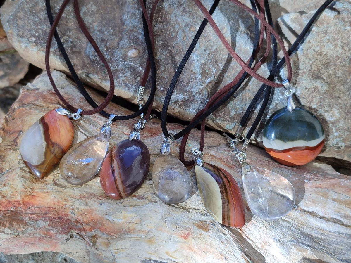 Hand Made Mix of Polychrome Jasper and Smokey Quartz Necklaces x 12 From Madagascar - Toprock Gemstones and Minerals 