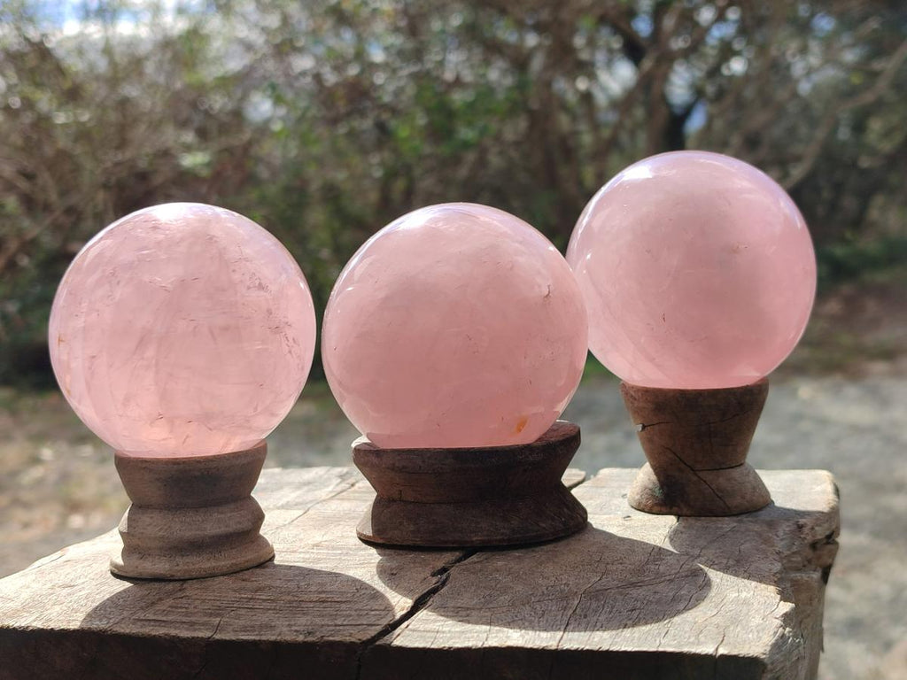 Polished Gemmy Star Rose Quartz Spheres x 3 From Madagascar - Toprock Gemstones and Minerals 