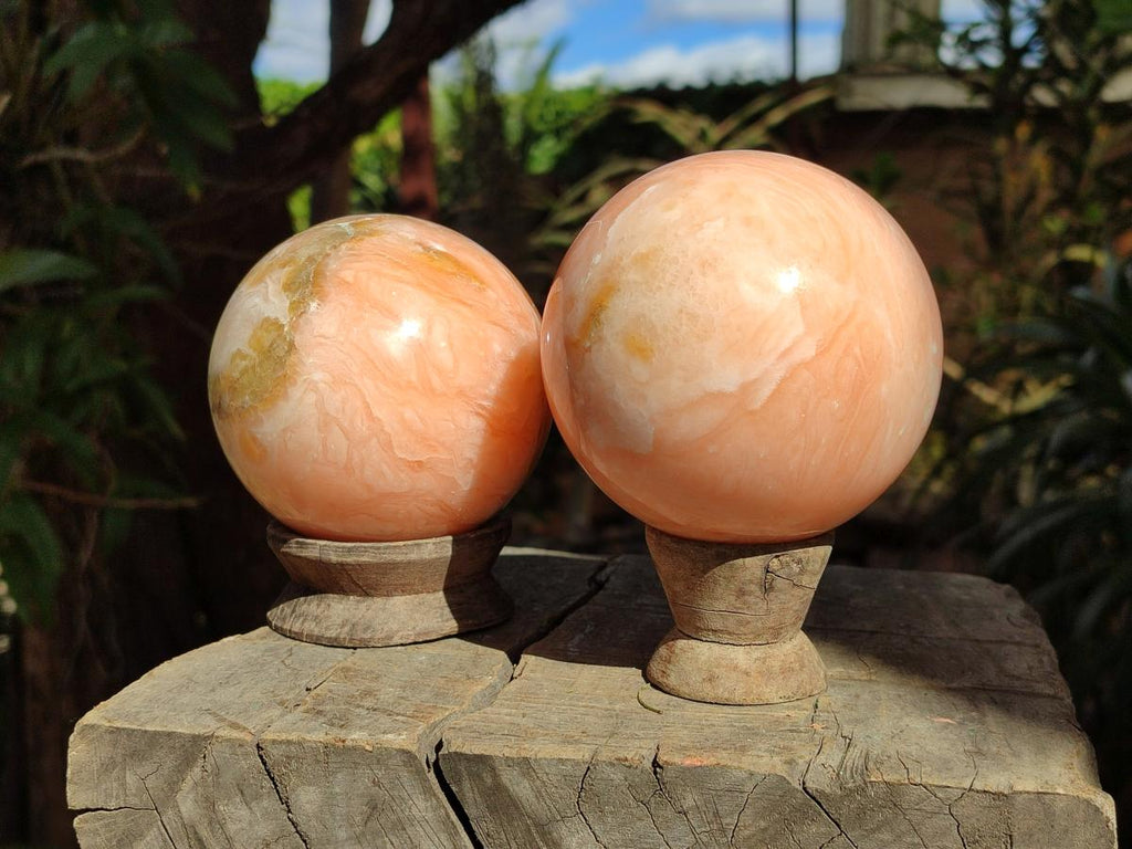 Polished Orange Twist Calcite Spheres x 2 From Madagascar - Toprock Gemstones and Minerals 