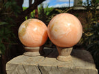 Polished Orange Twist Calcite Spheres x 2 From Madagascar - Toprock Gemstones and Minerals 