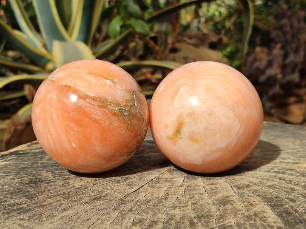 Polished Orange Twist Calcite Spheres x 2 From Madagascar - Toprock Gemstones and Minerals 