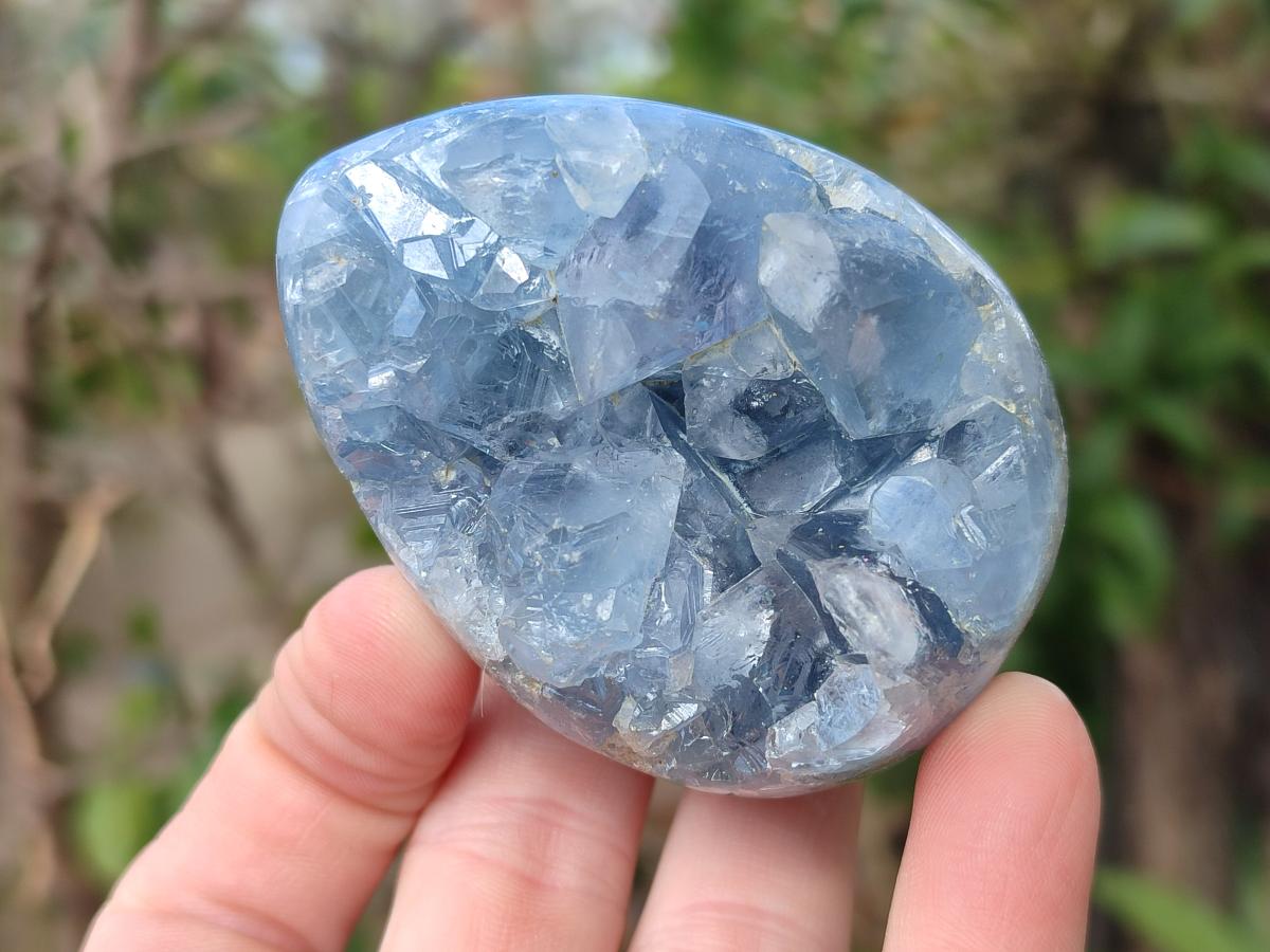 Polished and Natural Blue Celestite Eggs x 5 From Sakoany, Madagascar - Toprock Gemstones and Minerals 