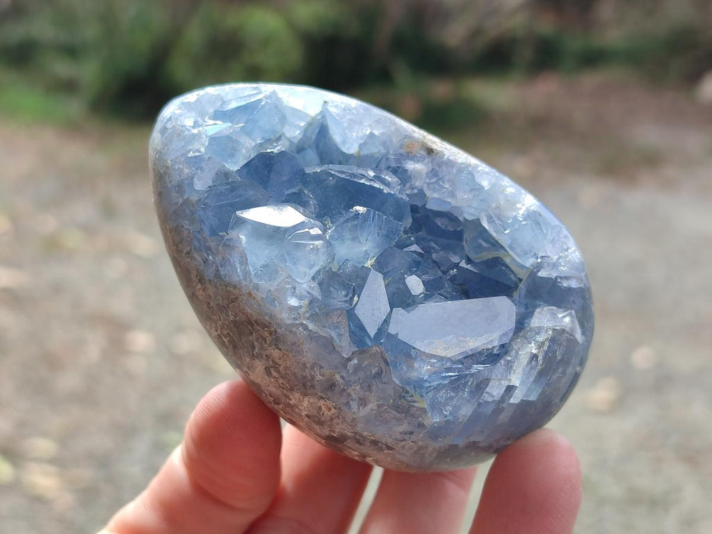 Polished and Natural Blue Celestite Eggs x 5 From Sakoany, Madagascar - Toprock Gemstones and Minerals 