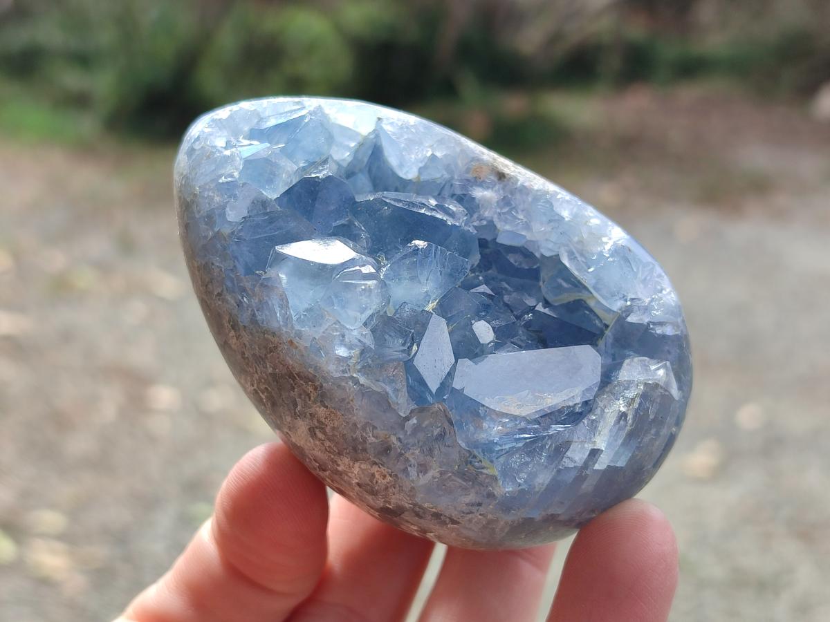 Polished and Natural Blue Celestite Eggs x 5 From Sakoany, Madagascar - Toprock Gemstones and Minerals 