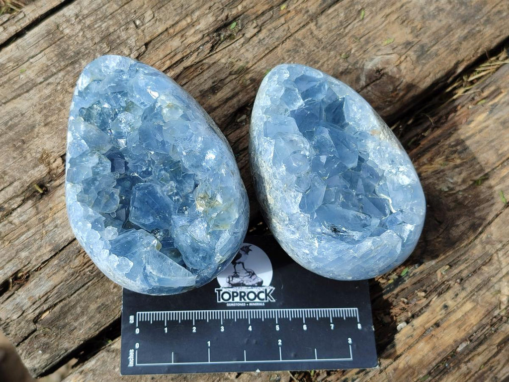 Polished and Natural Blue Celestite Eggs x 5 From Sakoany, Madagascar - Toprock Gemstones and Minerals 