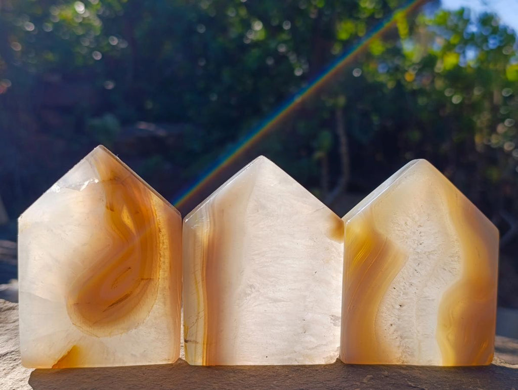 Polished Banded Agate House Shaped Slices x 12 From Madagascar - Toprock Gemstones and Minerals 