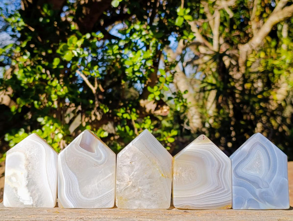 Polished Banded Agate House Shaped Slices x 12 From Madagascar - Toprock Gemstones and Minerals 