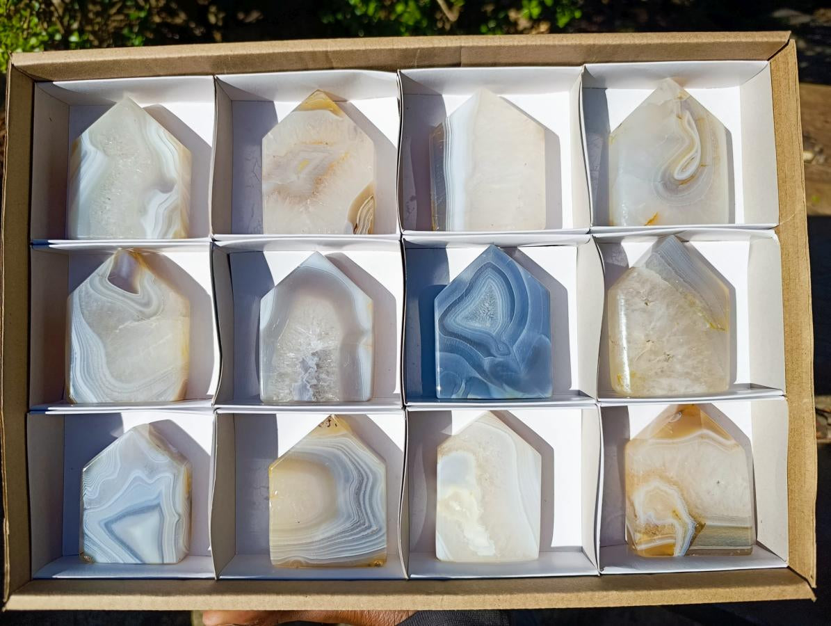 Polished Banded Agate House Shaped Slices x 12 From Madagascar - Toprock Gemstones and Minerals 