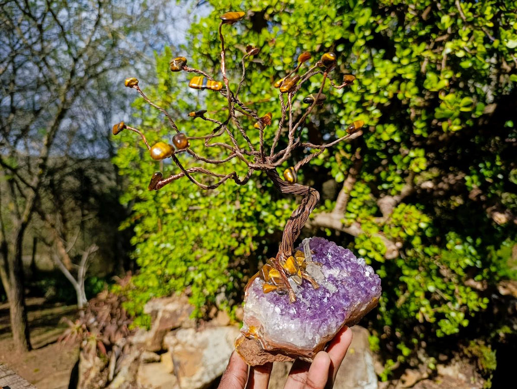 Hand Made Mixed Mineral Wire Wrap Trees x 2 From South Africa - Toprock Gemstones and Minerals 