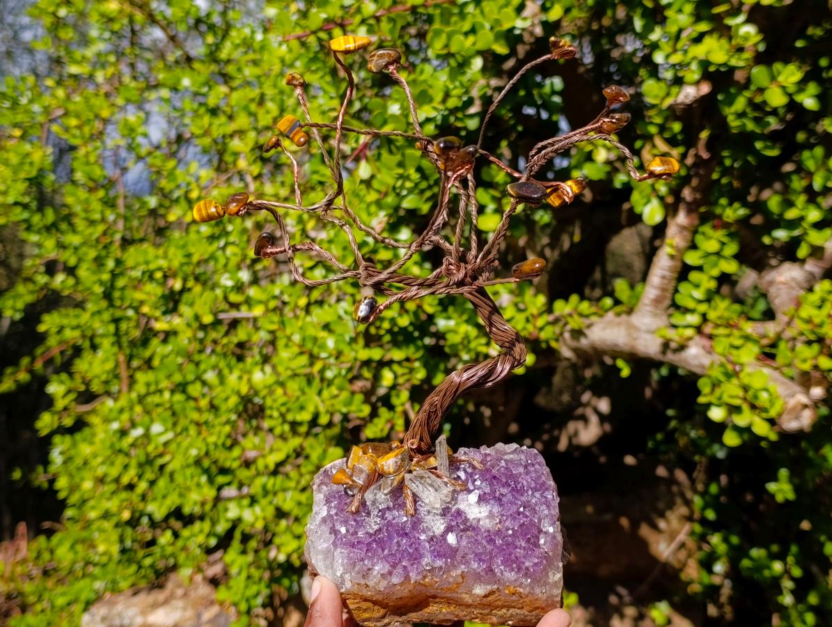 Hand Made Mixed Mineral Wire Wrap Trees x 2 From South Africa - Toprock Gemstones and Minerals 