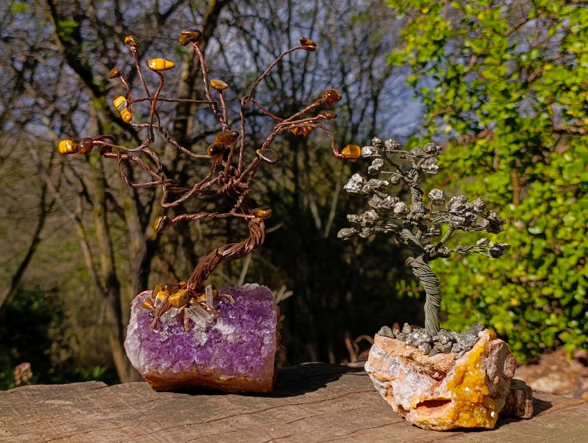 Hand Made Mixed Mineral Wire Wrap Trees x 2 From South Africa - Toprock Gemstones and Minerals 