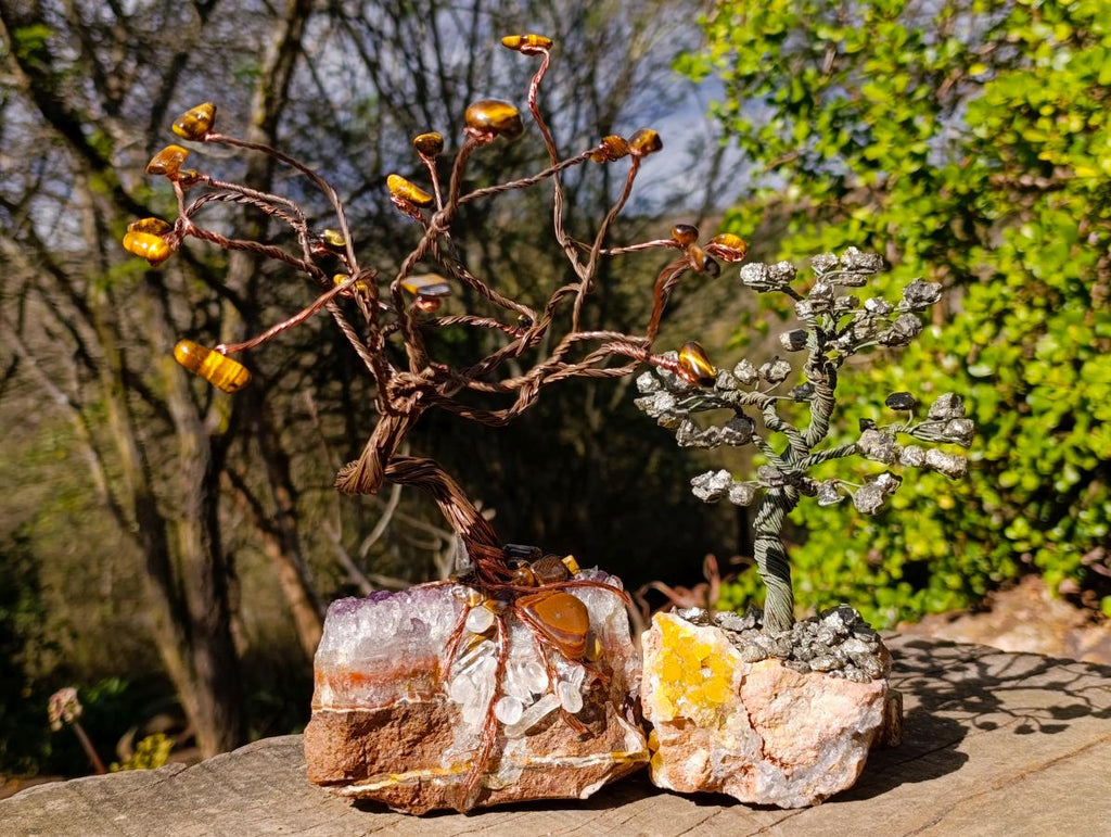 Hand Made Mixed Mineral Wire Wrap Trees x 2 From South Africa - Toprock Gemstones and Minerals 