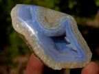 Polished One Side Blue Lace Agate Geodes with Dog Tooth Calcite x 12 From Nsanje, Malawi - Toprock Gemstones and Minerals 