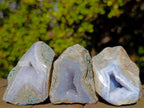 Polished One Side Blue Lace Agate Geodes with Dog Tooth Calcite x 12 From Nsanje, Malawi - Toprock Gemstones and Minerals 