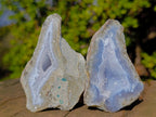 Polished One Side Blue Lace Agate Geodes with Dog Tooth Calcite x 12 From Nsanje, Malawi - Toprock Gemstones and Minerals 