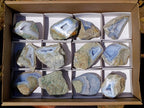 Polished One Side Blue Lace Agate Geodes with Dog Tooth Calcite x 12 From Nsanje, Malawi - Toprock Gemstones and Minerals 