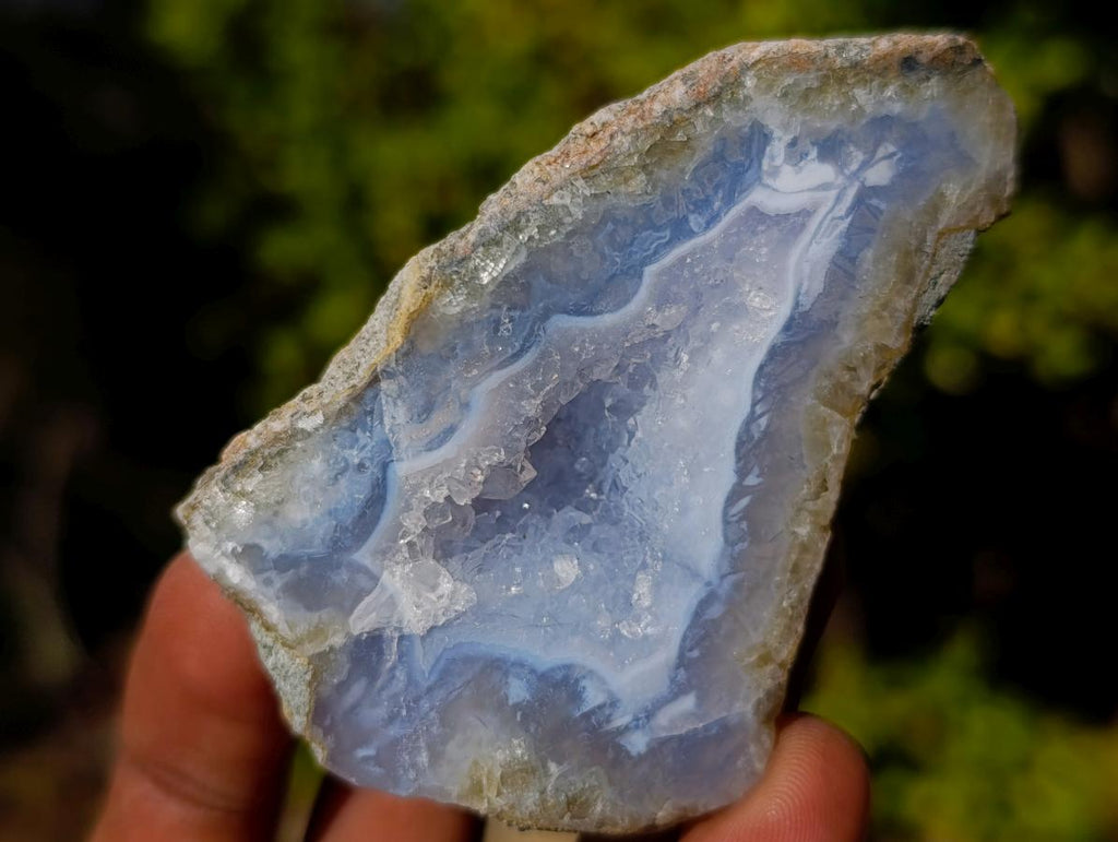 Polished One Side Blue Lace Agate Geodes with Dog Tooth Calcite x 12 From Nsanje, Malawi - Toprock Gemstones and Minerals 