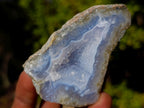 Polished One Side Blue Lace Agate Geodes with Dog Tooth Calcite x 12 From Nsanje, Malawi - Toprock Gemstones and Minerals 