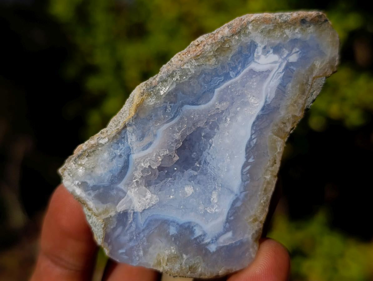 Polished One Side Blue Lace Agate Geodes with Dog Tooth Calcite x 12 From Nsanje, Malawi - Toprock Gemstones and Minerals 